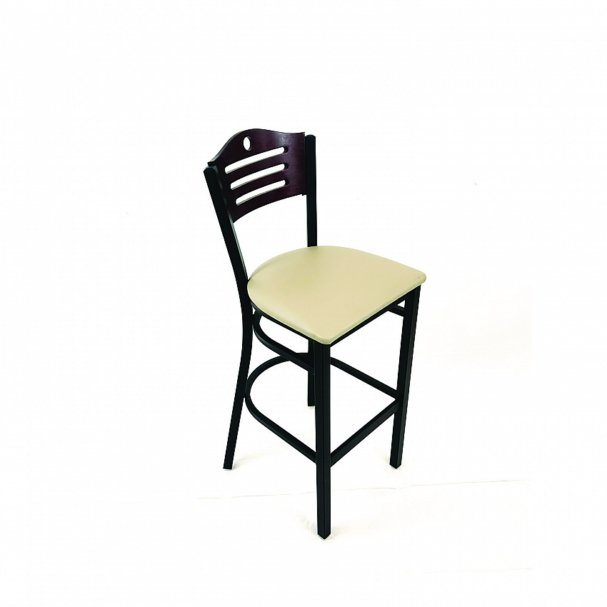 Eagle Series Barstool, Supports Up to 300 lb, 28.5" Seat Height, Taupe Seat, Dark Mahogany Back, Black Base (EBBVTAUB)