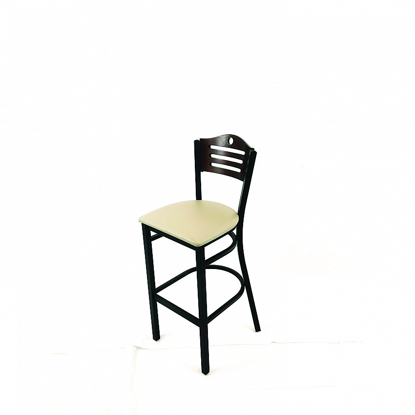 Eagle Series Barstool, Supports Up to 300 lb, 28.5" Seat Height, Taupe Seat, Dark Walnut Back, Black Base (EBBVTAUC)