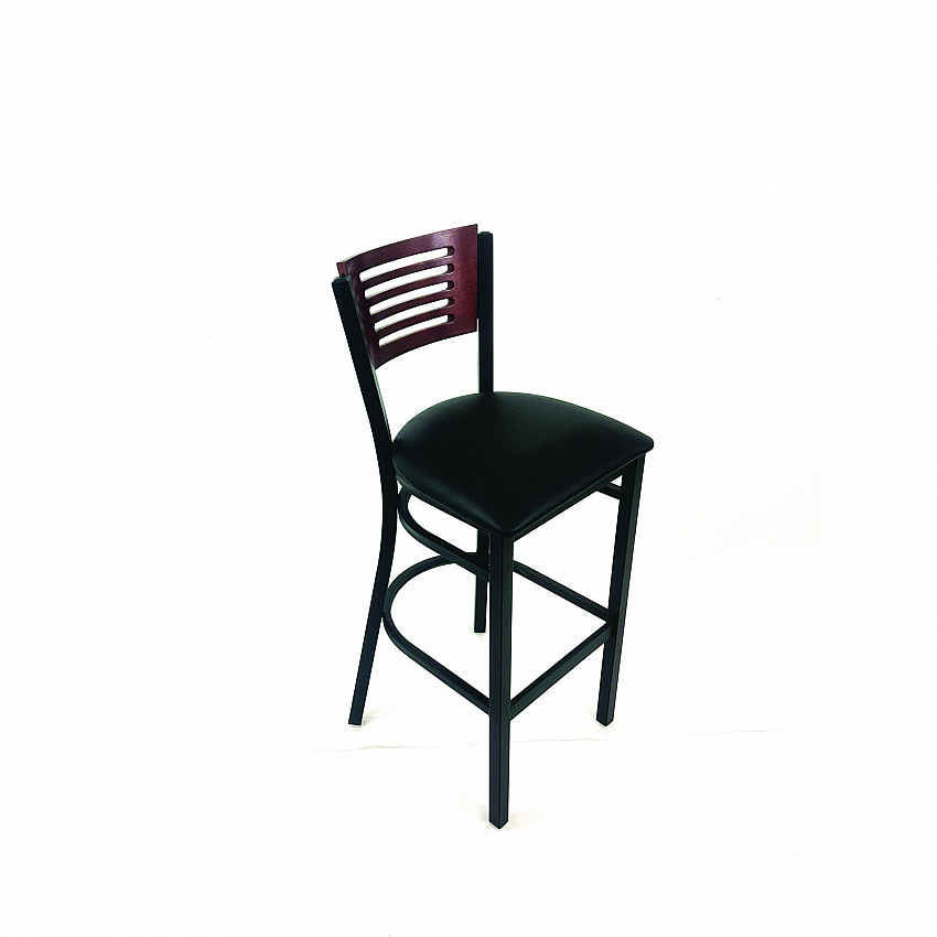 Jones River Series Barstool, Supports Up to 300 lb, 28.5" Seat Height, Black Seat, Dark Mahogany Back, Black Base (JRBBVBLKB)