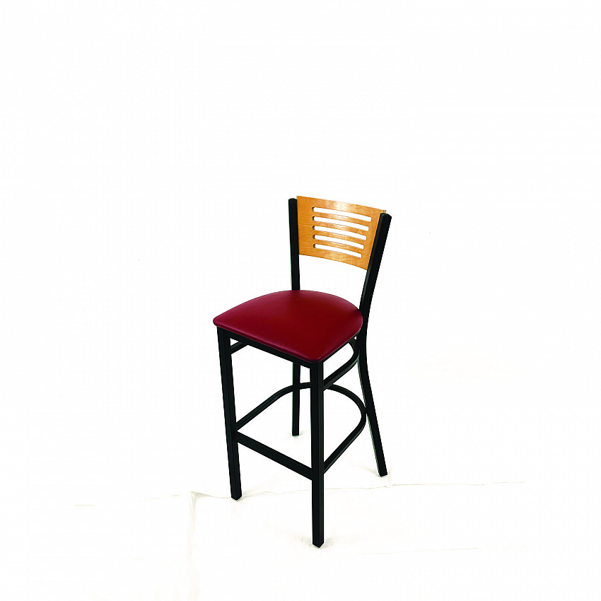 Jones River Series Barstool, Supports Up to 300 lb, 28.5" Seat Height, Burgundy Seat, Natural Back, Black Base (JRBBVBURD)