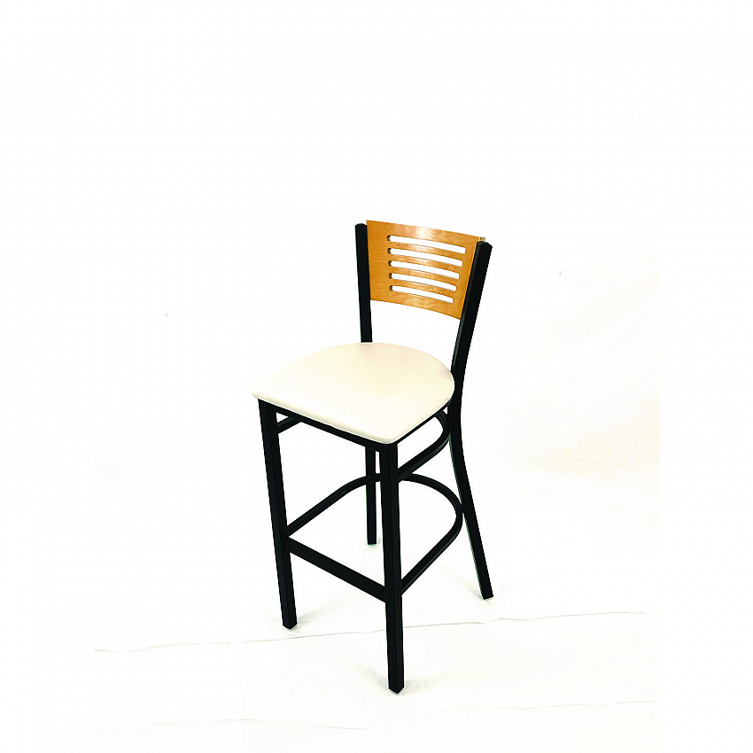 Jones River Series Barstool, Supports Up to 300 lb, 28.5" Seat Height, Cream Seat, Natural Back, Black Base (JRBBVCRMD)