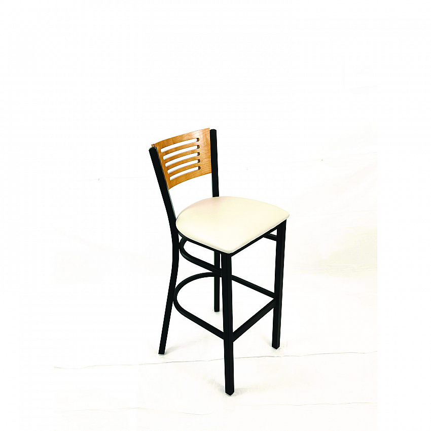 Jones River Series Barstool, Supports Up to 300 lb, 28.5" Seat Height, Cream Seat, Natural Back, Black Base (JRBBVCRMD)