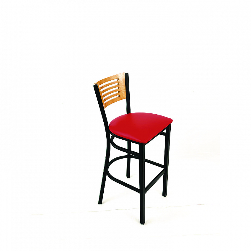 Jones River Series Barstool, Supports Up to 300 lb, 28.5" Seat Height, Red Seat, Natural Back, Black Base (JRBBVREDD)