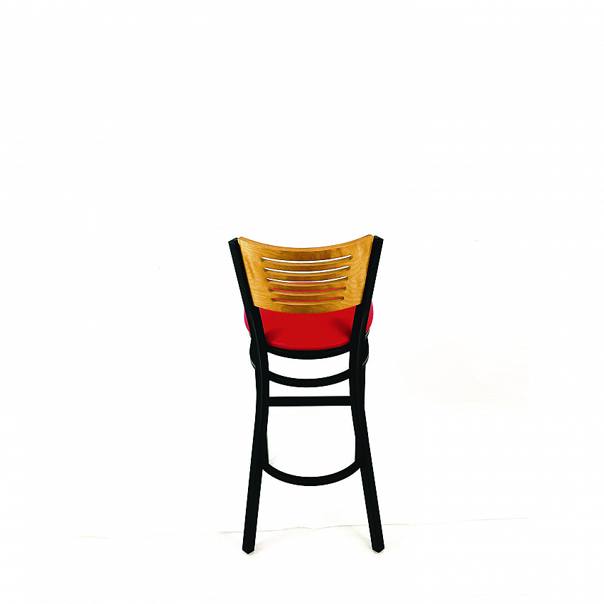 Jones River Series Barstool, Supports Up to 300 lb, 28.5" Seat Height, Red Seat, Natural Back, Black Base (JRBBVREDD)