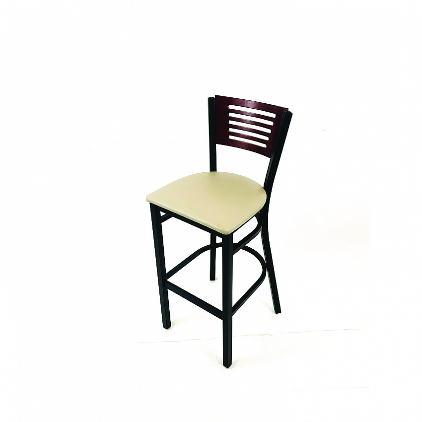 Jones River Series Barstool, Supports Up to 300 lb, 28.5" Seat Height, Taupe Seat, Dark Mahogany Back, Black Base (JRBBVTAUB)