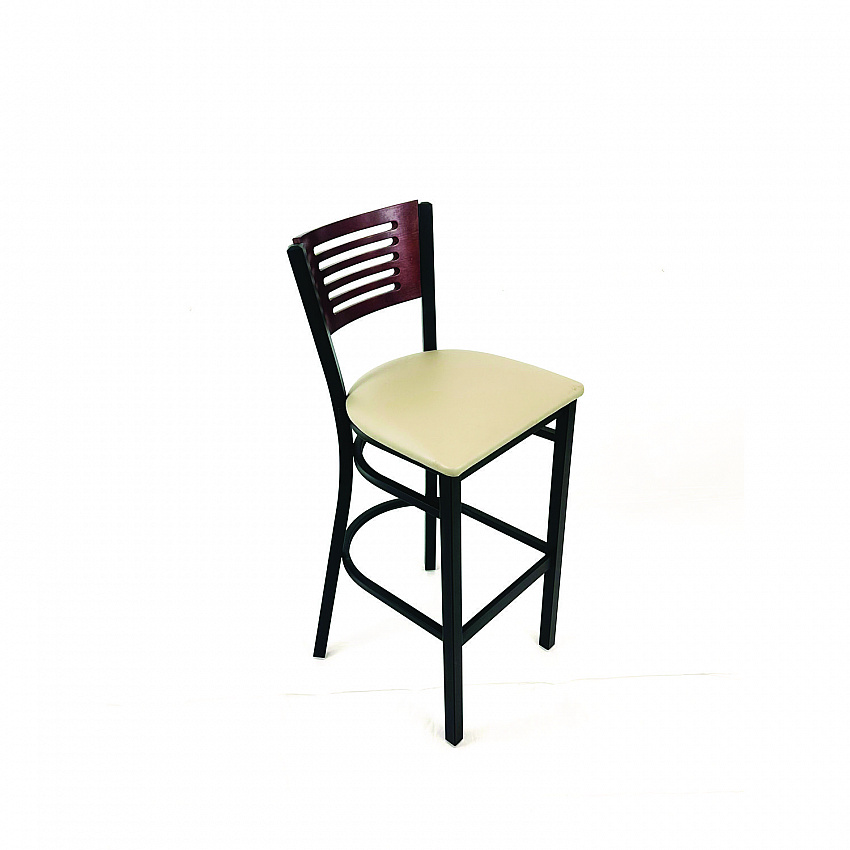 Jones River Series Barstool, Supports Up to 300 lb, 28.5" Seat Height, Taupe Seat, Dark Mahogany Back, Black Base (JRBBVTAUB)