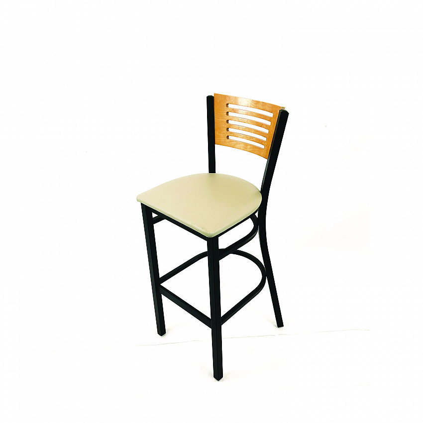 Jones River Series Barstool, Supports Up to 300 lb, 28.5" Seat Height, Taupe Seat, Natural Back, Black Base (JRBBVTAUD)