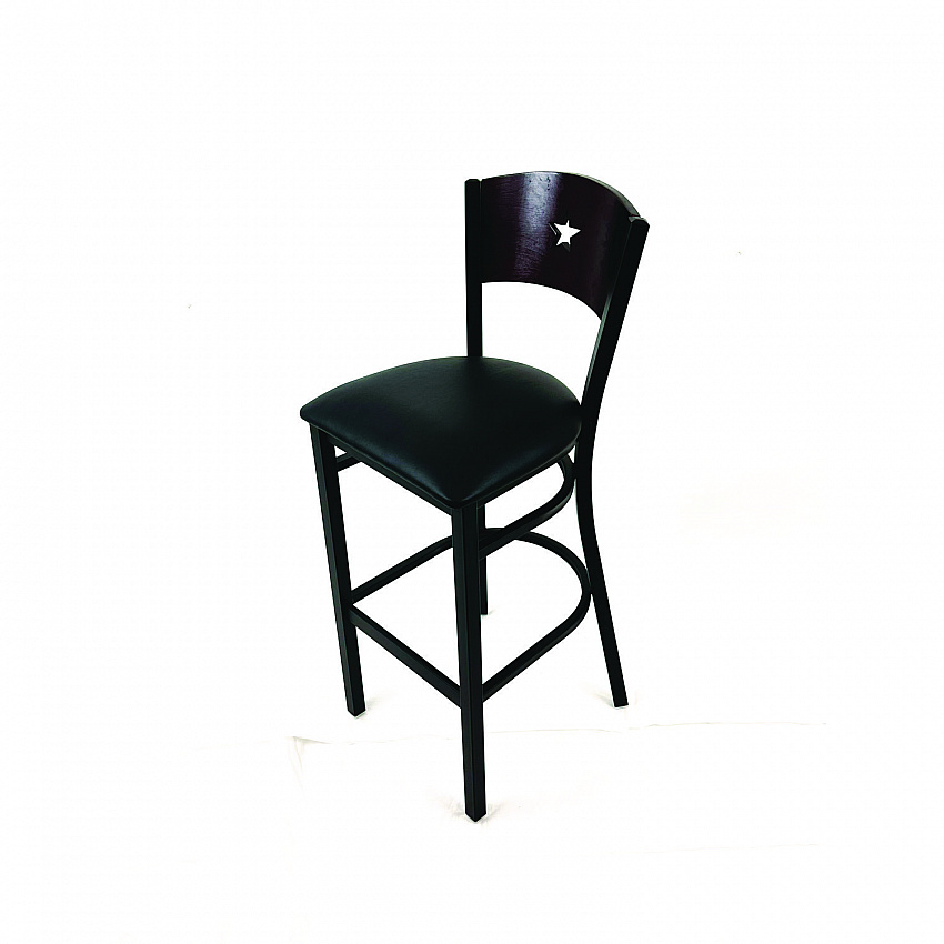 Liberty Series Barstool, Supports Up to 300 lb, 28.5" Seat Height, Black Seat, Dark Mahogany Back, Black Base (LBBVBLKB)