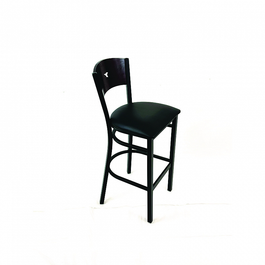 Liberty Series Barstool, Supports Up to 300 lb, 28.5" Seat Height, Black Seat, Dark Mahogany Back, Black Base (LBBVBLKB)