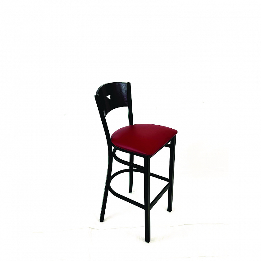 Liberty Series Barstool, Supports Up to 300 lb, 28.5" Seat Height, Burgundy Seat, Dark Mahogany Back, Black Base (LBBVBURB)
