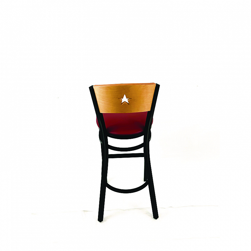 Liberty Series Barstool, Supports Up to 300 lb, 28.5" Seat Height, Burgundy Seat, Natural Back, Black Base (LBBVBURD)