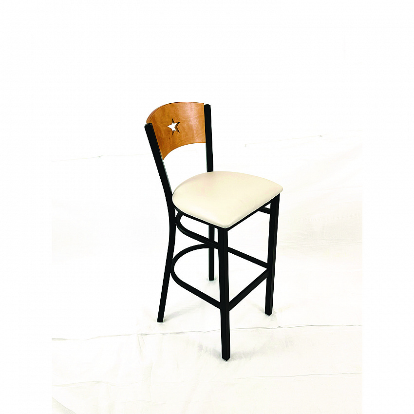 Liberty Series Barstool, Supports Up to 300 lb, 28.5" Seat Height, Cream Seat, Natural Back, Black Base (LBBVCRMD)