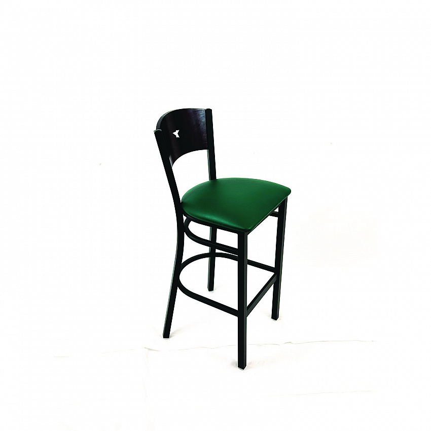 Liberty Series Barstool, Supports Up to 300 lb, 28.5" Seat Height, Green Seat, Dark Mahogany Back, Black Base (LBBVGRNB)
