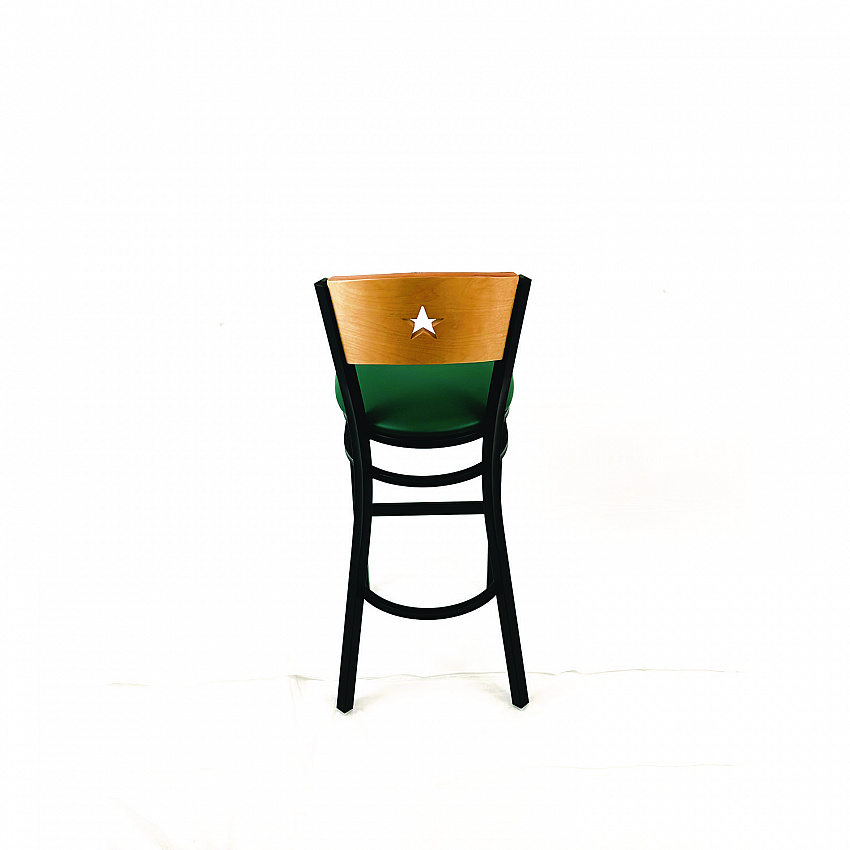 Liberty Series Barstool, Supports Up to 300 lb, 28.5" Seat Height, Green Seat, Natural Back, Black Base (LBBVGRND)