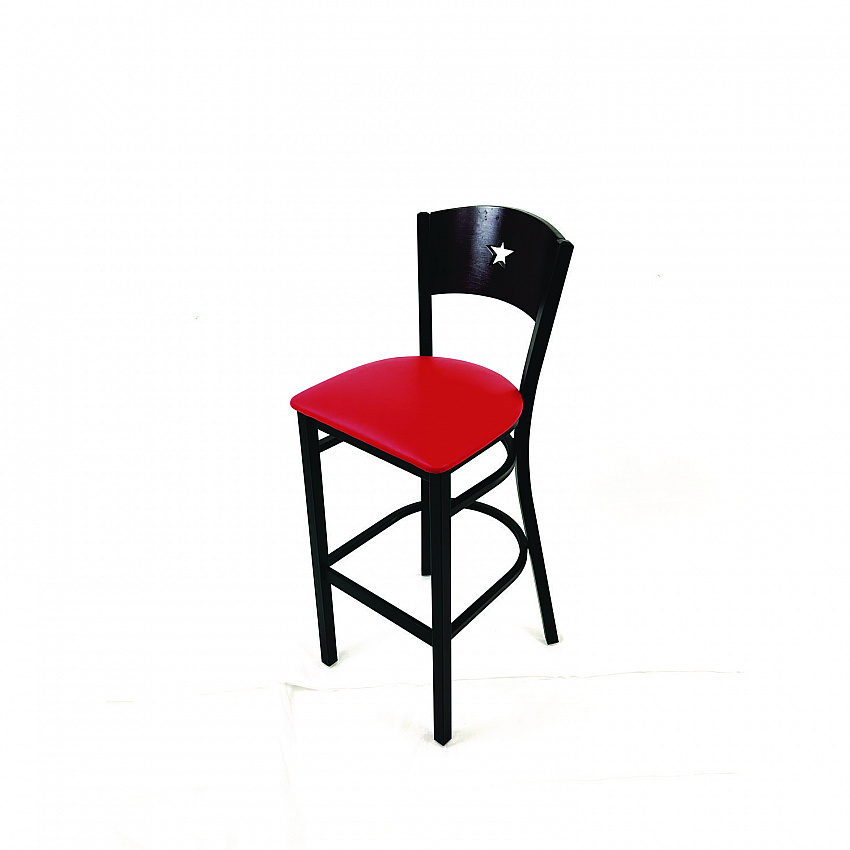 Liberty Series Barstool, Supports Up to 300 lb, 28.5" Seat Height, Red Seat, Dark Mahogany Back, Black Base (LBBVREDB)