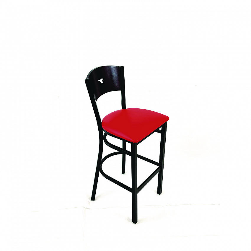 Liberty Series Barstool, Supports Up to 300 lb, 28.5" Seat Height, Red Seat, Dark Mahogany Back, Black Base (LBBVREDB)