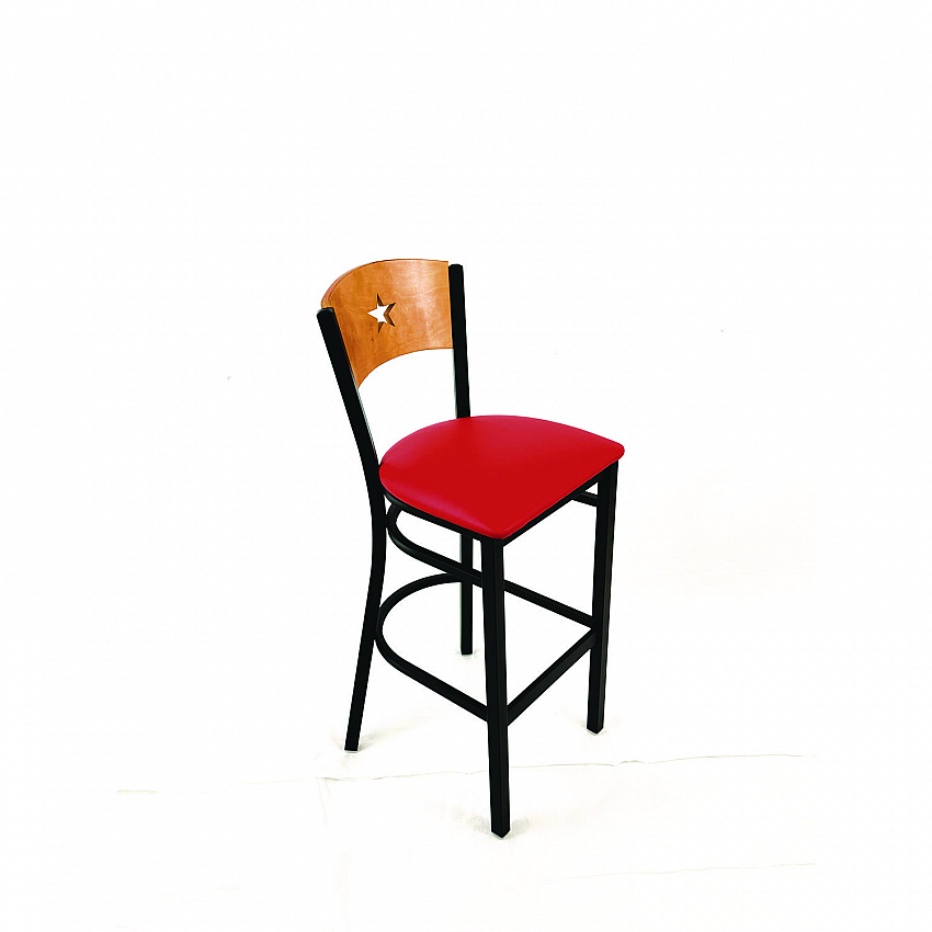 Liberty Series Barstool, Supports Up to 300 lb, 28.5" Seat Height, Red Seat, Natural Back, Black Base (LBBVREDD)