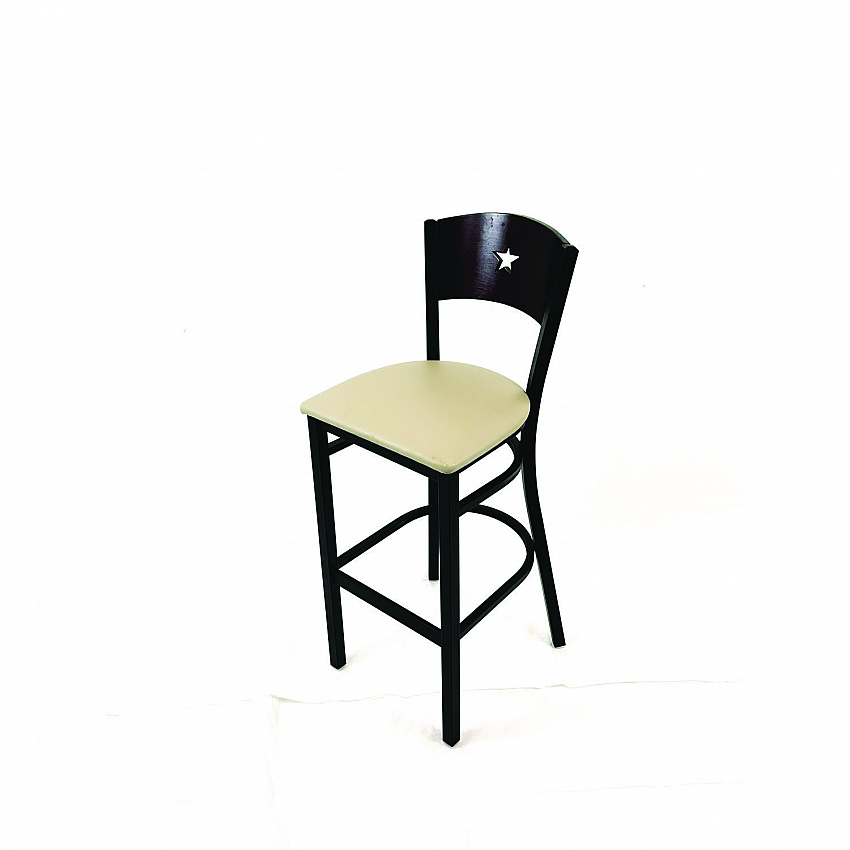 Liberty Series Barstool, Supports Up to 300 lb, 28.5" Seat Height, Taupe Seat, Dark Mahogany Back, Black Base (LBBVTAUB)