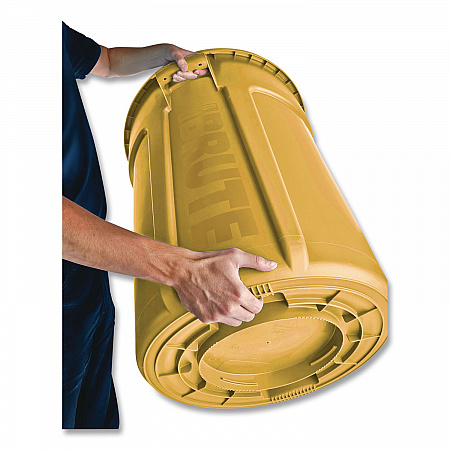 Vented Round Brute Container, 10 gal, Plastic, Yellow (FG261000YEL)