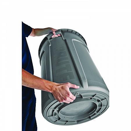Vented Round Brute Container, 32 gal, Plastic, Gray (263200GY)