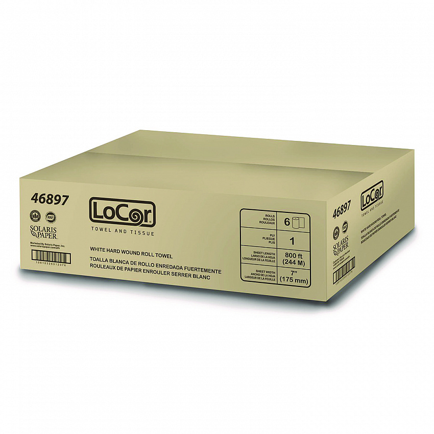 Hard Wound Roll Towel, 1-Ply, 7" x 800 ft, White, 6 Rolls/Carton (46897)