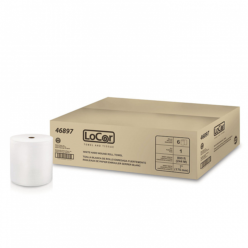 Hard Wound Roll Towel, 1-Ply, 7" x 800 ft, White, 6 Rolls/Carton (46897)