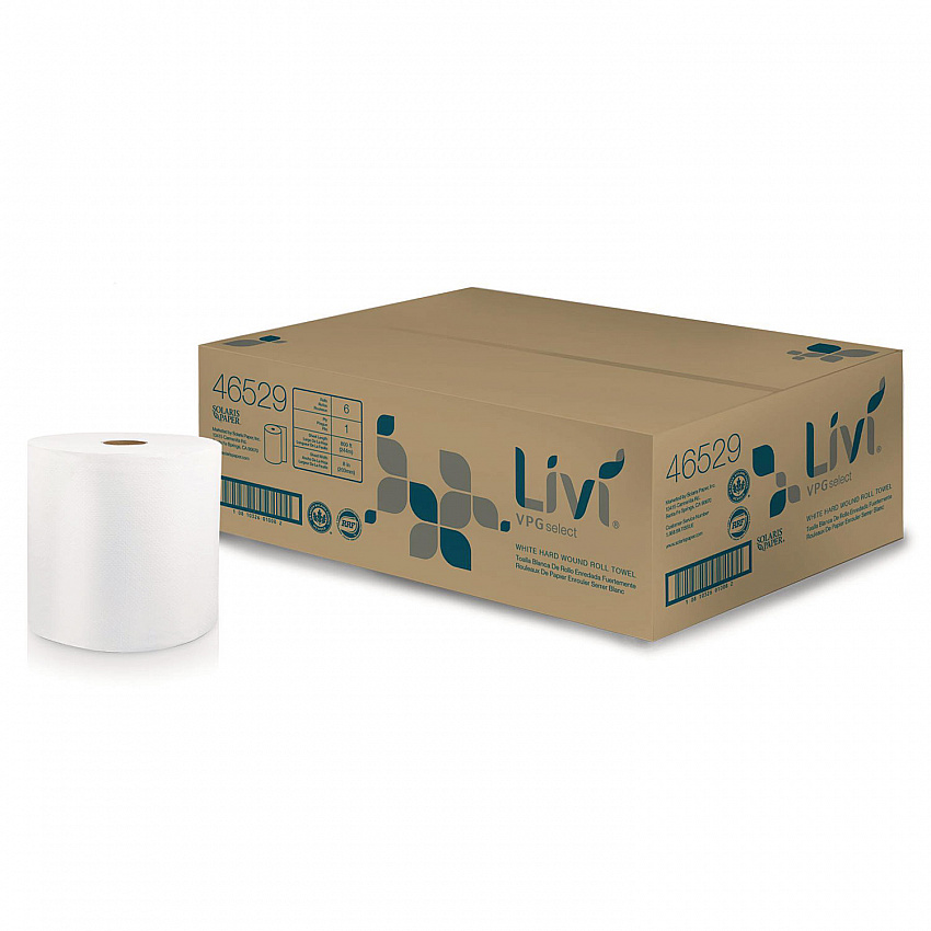 Hard Wound Roll Towel, 1-Ply, 8" x 800 ft, White, 6/Carton (46529)