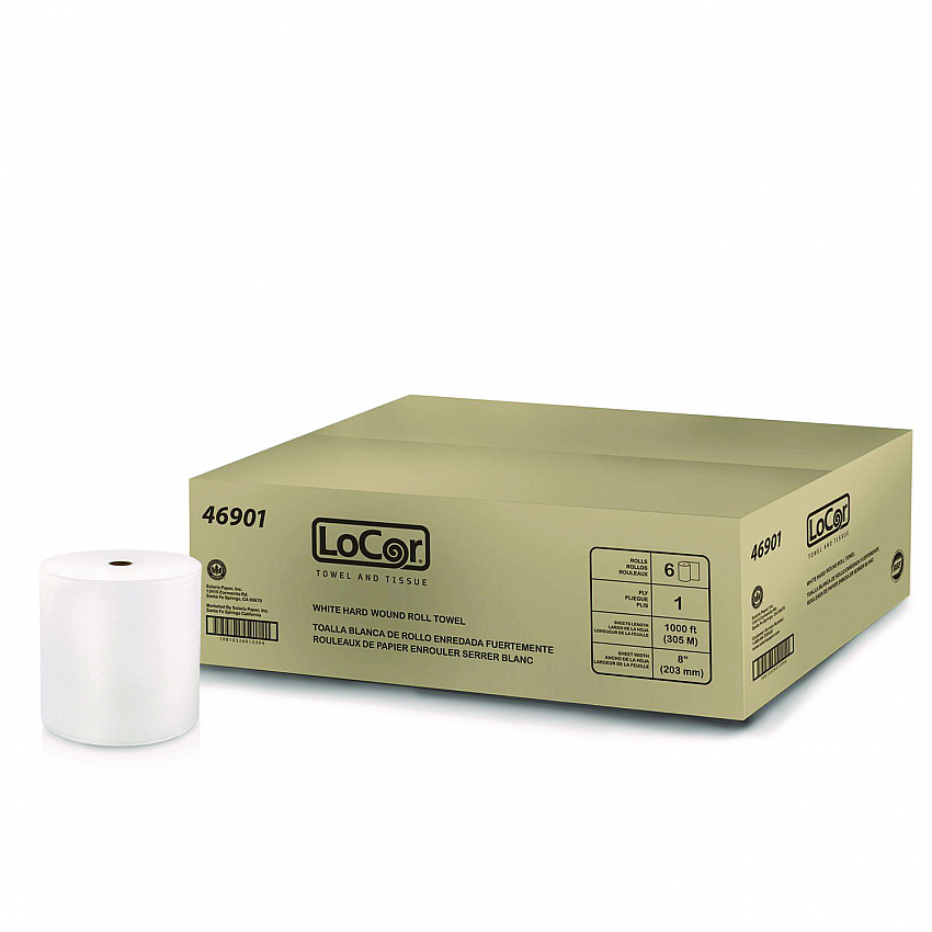 Hard Wound Roll Towel, 1-Ply, 8" x 1,000 ft, White, 6 Rolls/Carton (46901)