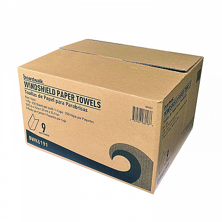 Windshield Paper Towels, 9.05 x 10, Blue, 250/Pack, 9 Packs/Carton (6191)