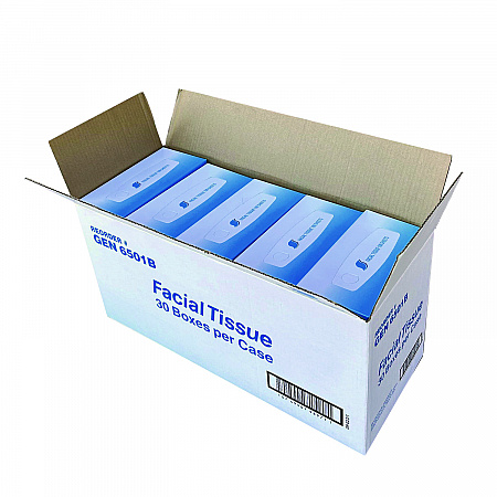 Facial Tissue, Flat Box, 2-Ply, White, 100 Sheets/Box, 30 Boxes/Carton (6501)