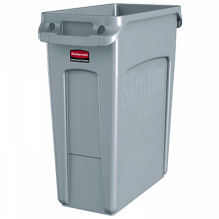 Slim Jim Waste Container with Handles, 16 gal, Plastic, Light Gray (1971258)