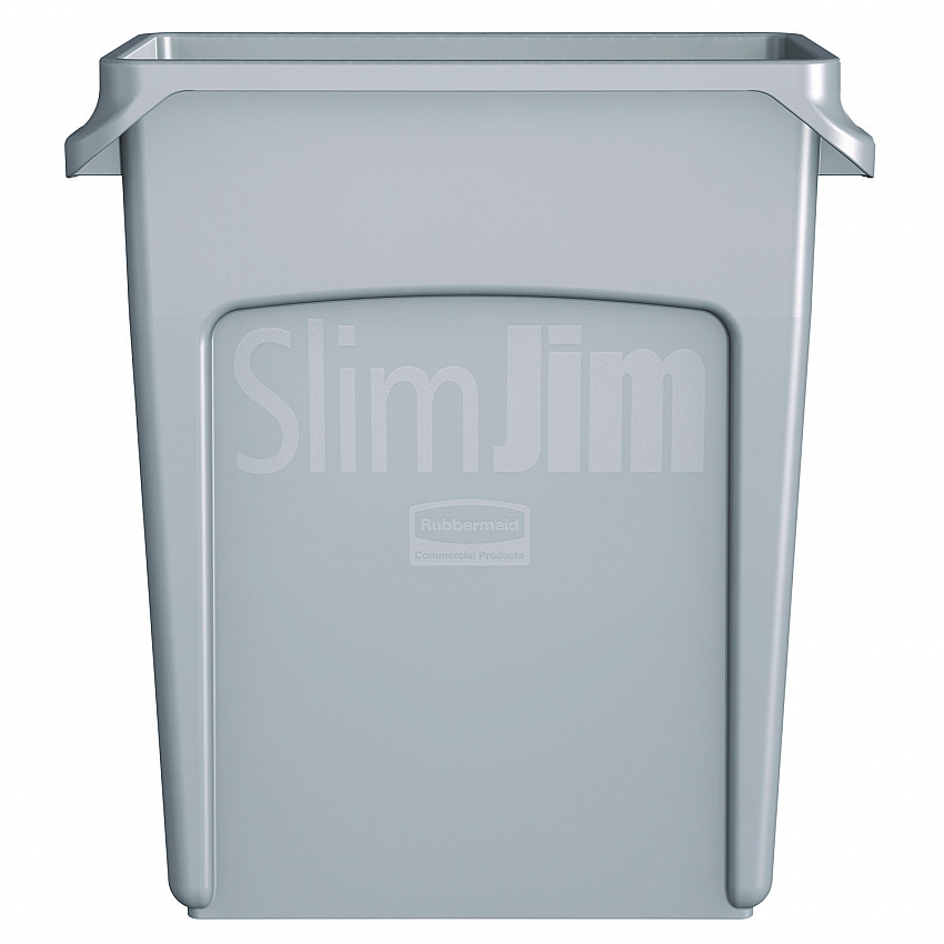 Slim Jim Waste Container with Handles, 16 gal, Plastic, Light Gray (1971258)