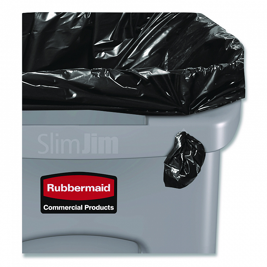 Slim Jim Waste Container with Handles, 16 gal, Plastic, Light Gray (1971258)