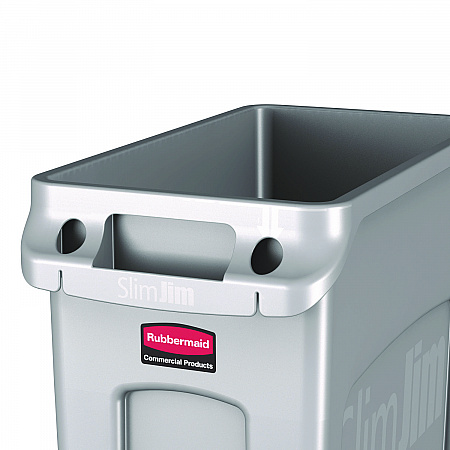 Slim Jim Waste Container with Handles, 16 gal, Plastic, Light Gray (1971258)