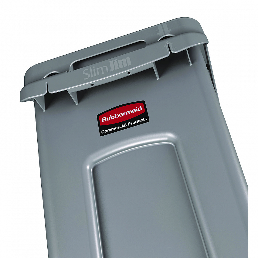 Slim Jim Waste Container with Handles, 16 gal, Plastic, Light Gray (1971258)