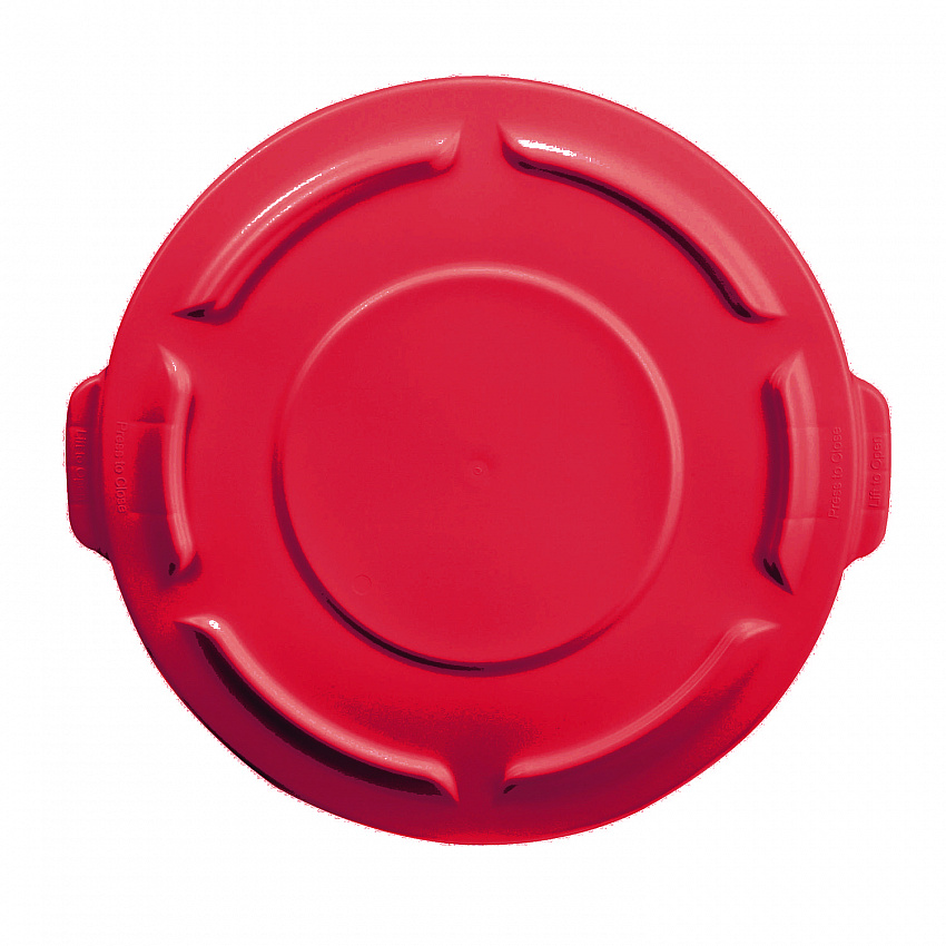BRUTE Self-Draining Flat Top Lids for 32 gal Round BRUTE Containers, 22.25" Diameter x 3"h, Red, 3/Carton (2654REDCT)