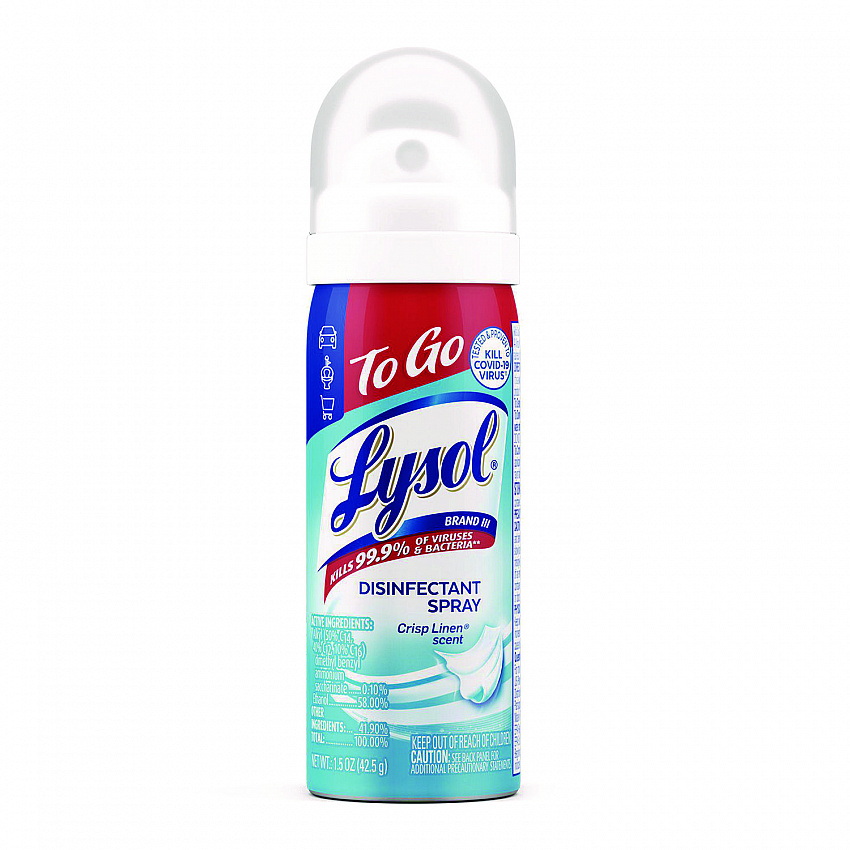 Disinfectant Spray To Go, Crisp Linen Scent, 1.5 oz Aerosol Spray, 12/Carton (99923CT)