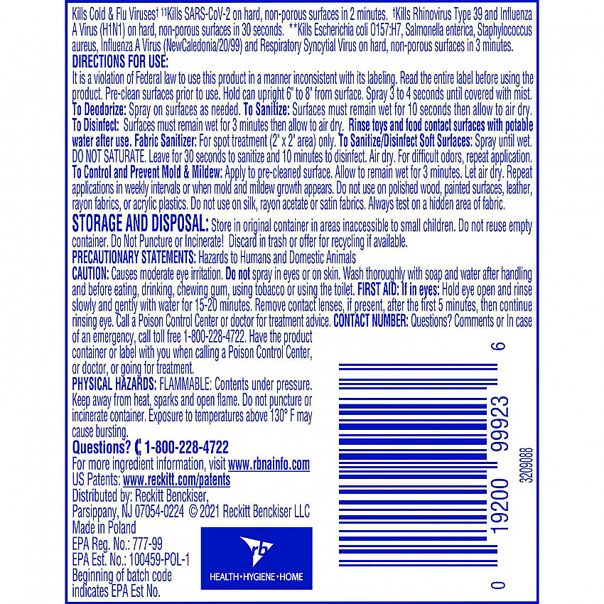 Disinfectant Spray To Go, Crisp Linen Scent, 1.5 oz Aerosol Spray, 12/Carton (99923CT)