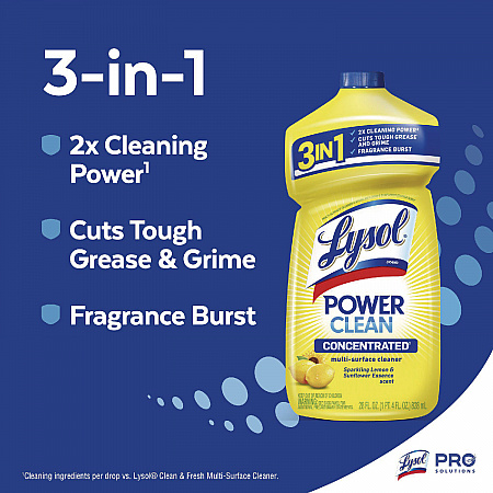 Power Clean Concentrated Multi-Surface Cleaner, Lemon and Sunflower Essence, 28 oz Pour Bottle, 9/Carton (82513CT)