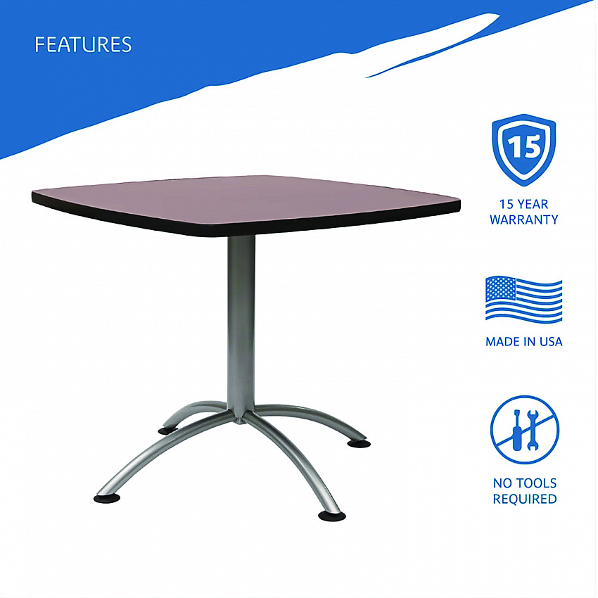 CafeWorks Cafe-Height Table, Square, 36" x 36" x 30", Walnut/Silver (65614)
