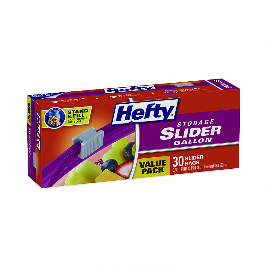 Slider Stand and Fill Food Storage Bags, Gallon, 10.56" x 11", Clear, 30 Bags/Box, 9 Boxes/Carton (R88071CT)