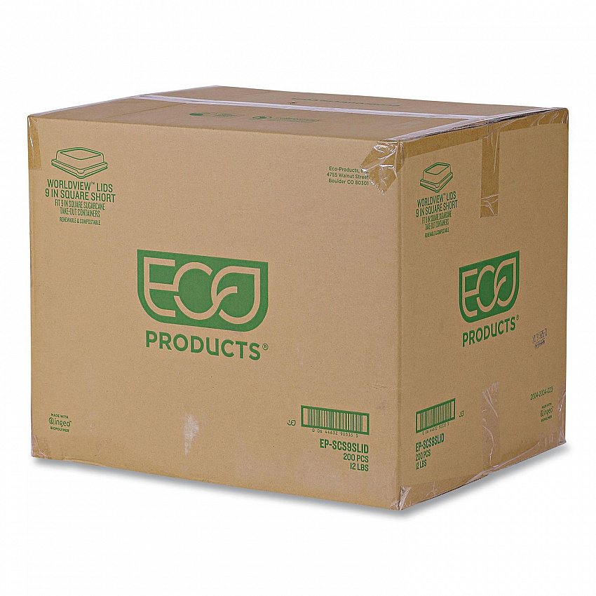 Renewable and Compostable Lids, 8.8 x 8.8 x 1.64, Clear, Plastic, 200/Carton (EPSCS9SLID)