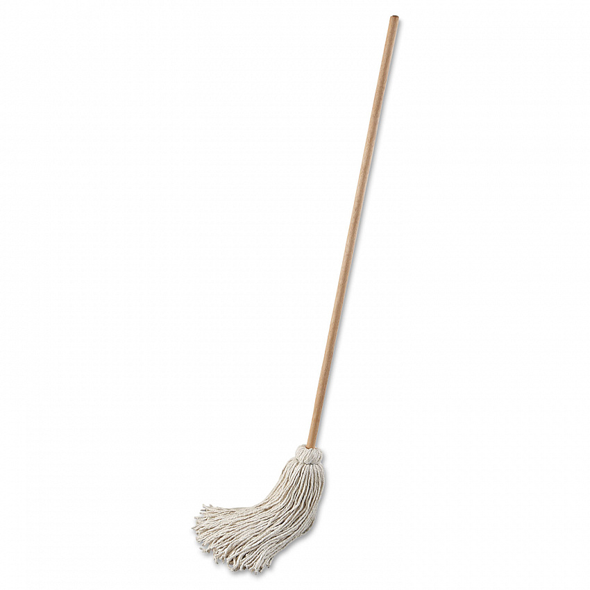 Handle/Deck Mop, #32 White Cotton Head, 54" Natural Wood Handle, 6/Pack (132C)