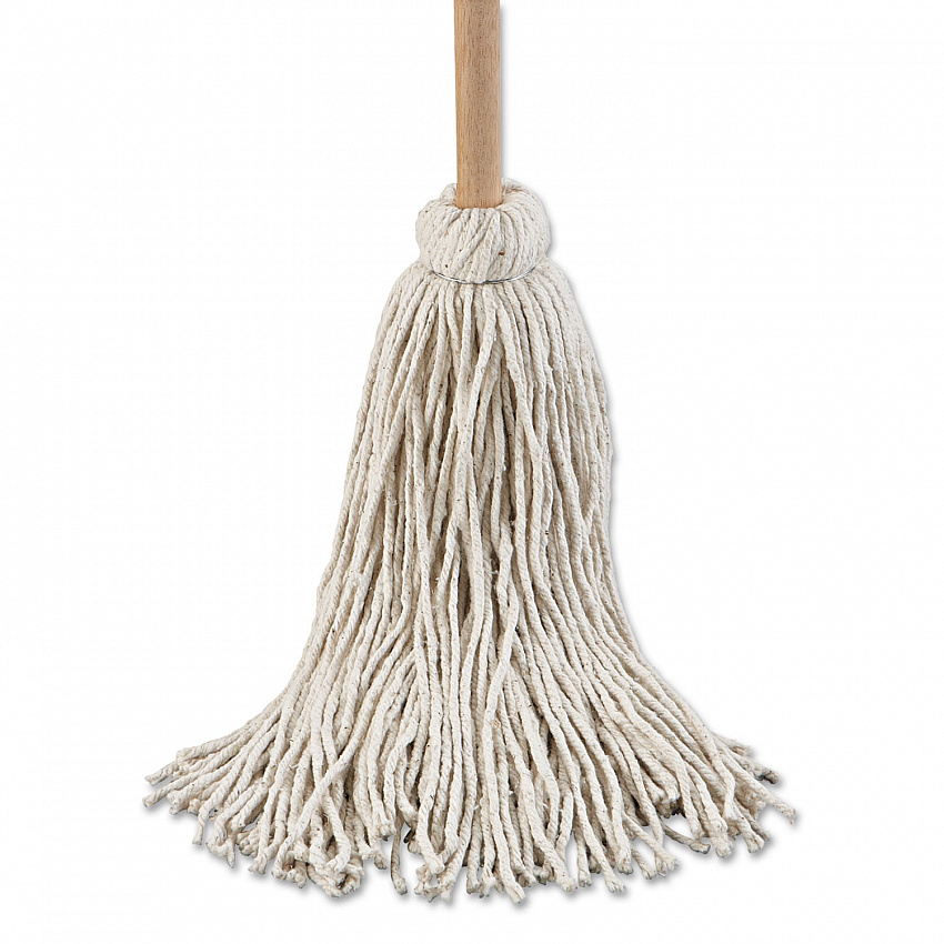 Handle/Deck Mop, #32 White Cotton Head, 54" Natural Wood Handle, 6/Pack (132C)