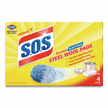 Steel Wool Soap Pads, Steel, 4/Box, 24 Boxes/Carton (98041)
