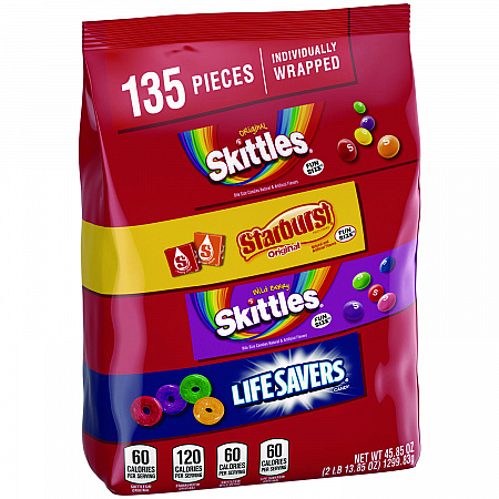 Skittles, Starburst and Life Savers Fun Size Fruity Candy Assortment, 45.85 oz Bag, 135 Pieces, Individually Wrapped (29689)