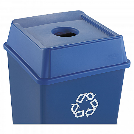 Untouchable Bottle and Can Recycling Top, Round Opening,  20.13w x 20.13d x 6.25h, Blue (2791BLU)