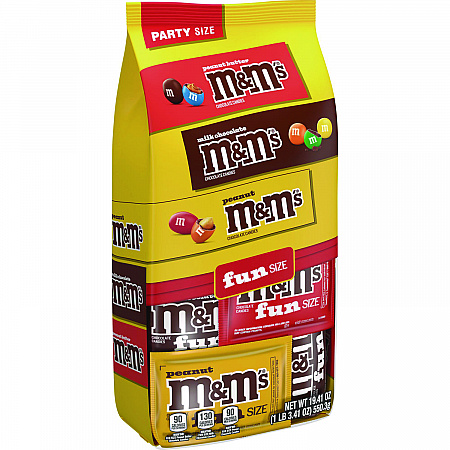 M and M's Milk Chocolate, Peanut and Peanut Butter Variety Pack Fun Size Chocolate Candy Assortment, 19.41 oz Bag (59878)