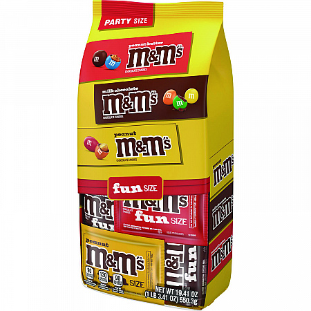 M and M's Milk Chocolate, Peanut and Peanut Butter Variety Pack Fun Size Chocolate Candy Assortment, 19.41 oz Bag (59878)