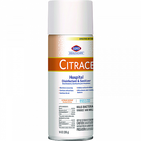 Citrace Hospital Disinfectant and Sanitizer, Citrus Scent, 14 oz Aerosol Spray, 12/Carton (49100)